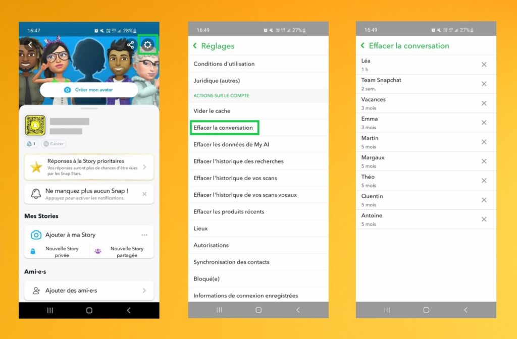 Supprimer une Conversation sur Snapchat